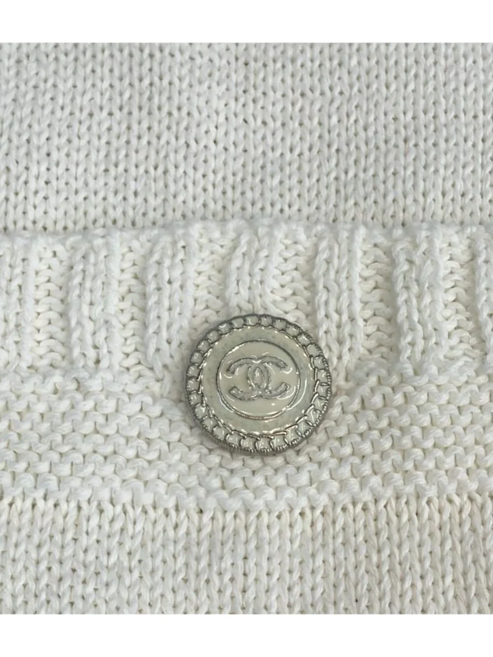 Chanel Long Sleeve CC Logo Button Cotton Knit 40 Sweater
